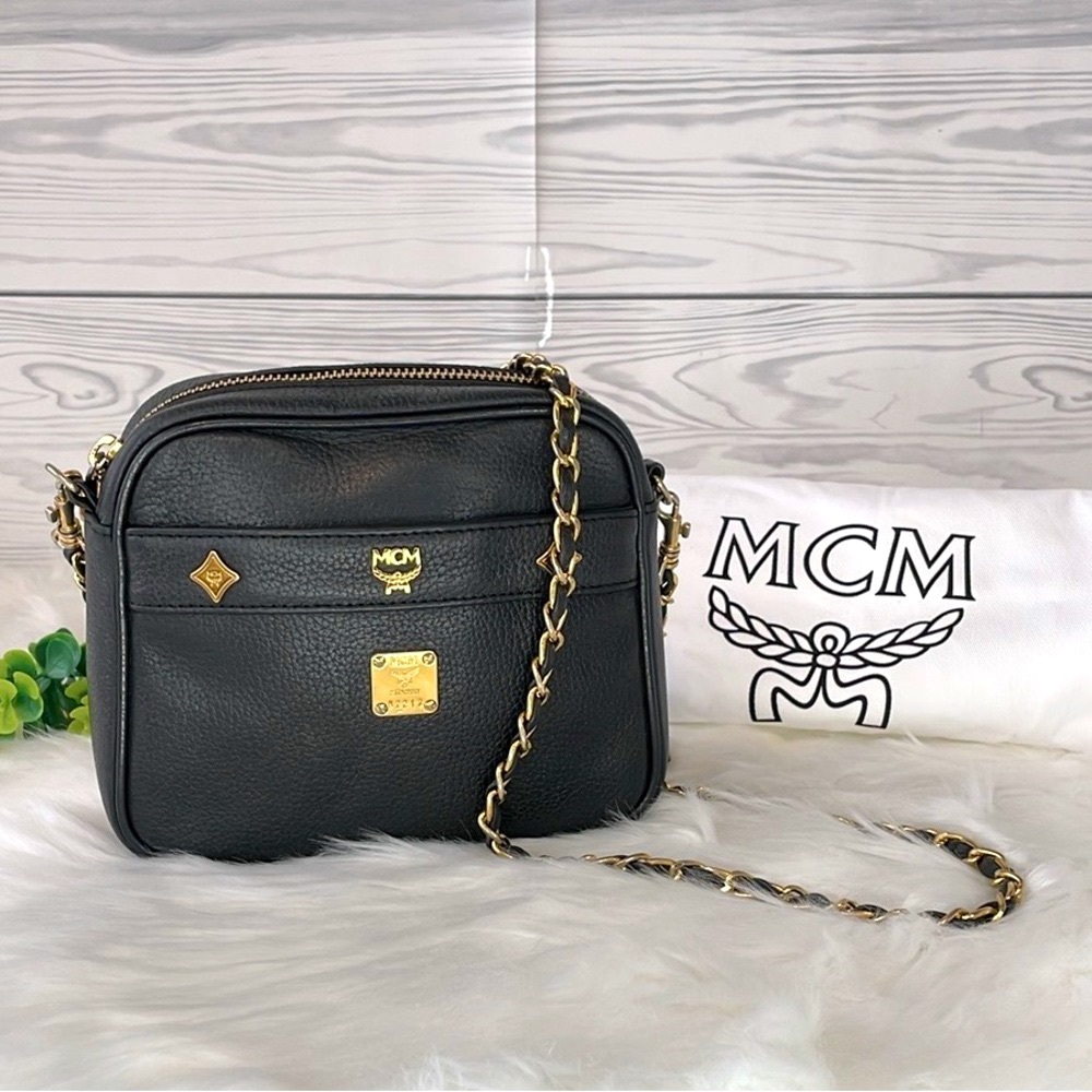 MCM Black Leather Chain Strap Shoulder Bag